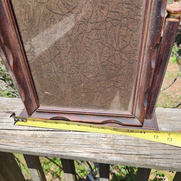 Antique Wooden Swinging Tabletop Picture Frame With Glass Pane, brass finials De - Picture 3 of 12